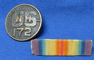 Wwi 172nd Nh Hampshire National Guard Enlisted Disc & Victory Ribbon Bar