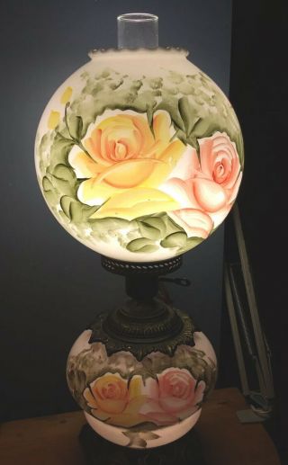 Unique 23” Lg Mid - Century Gwtw 3 - Way Parlor Lamp Signed Hand Painted Reversible