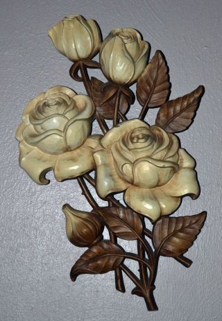 Vintage Syroco Roses Wall Hanging Plaque Flowers A - 4460 Made In Usa