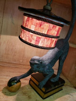 Maitland - Smith Verdigris Bronze Patina Monkey Lamp With Penshell Shade