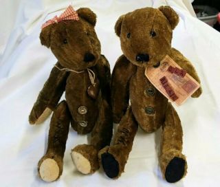 Tender Heart Treasures 2004 Jointed Plush 12.  5 " Old Bear & Mrs