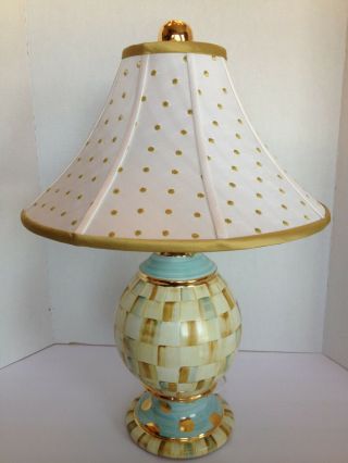Mackenzie Childs Parchment Check 24 " Table Lamp & Shade,  Finial Hand Painted
