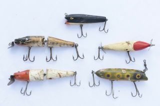 5 Antique Wooden Fishing Lures 5 Different Old Collectible Wood Fish Lure