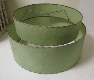 Vintage Feb.  1950s Mcm Aqua Green 2 - Tiered Parchment Fiberglass Lamp Shade Only