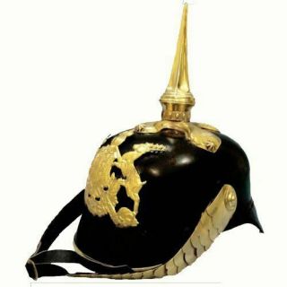 Brass German Prussian Pickelhaube Spiked Helmet Incl.  Leather Inlet & Fitting