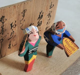 1 " Japanese Vintage Wood Carved Pair Dolls