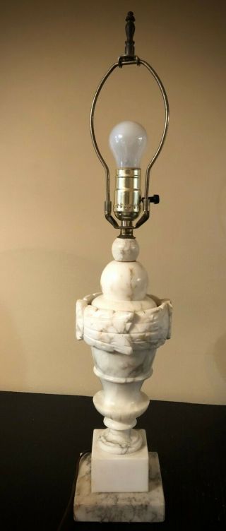 Hand Carved Alabaster Italian Marble Table Lamp 24” Tall To Top Of Finial