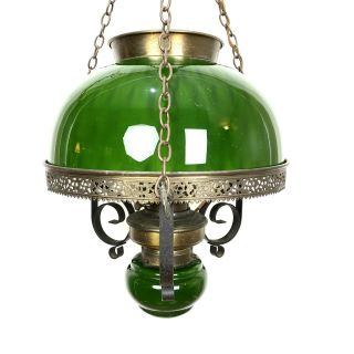 Vintage Hanging Hurricane Light Green Lamp 9104