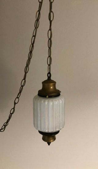 Vintage Hanging Iridescent Glass Swag Lamp Mcm Hollywood Regency - Smaller
