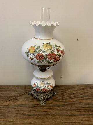 Vintage Accurate Casting 3 Way Electric Gwtw Floral Parlor Hurricane Lamp