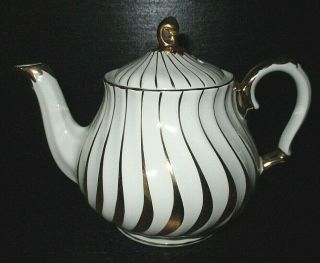 Vintage Saldler Handpainted White & Gold Tea Pot,  England