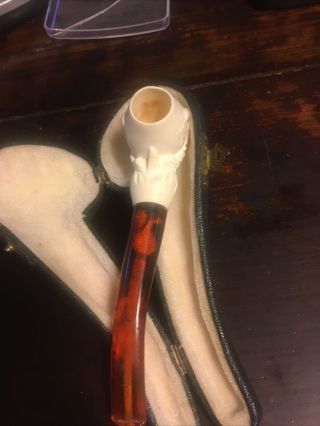 Vtg Carved Meerschaum Pipe With Case 3