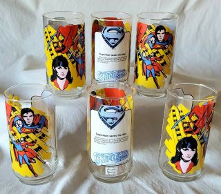 1978 Superman The Movie Pepsi Glass Set Of 6 New/old Stock Straight From The Box