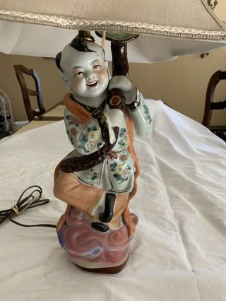 Vintage Porcelain Asian Figural Lamp With Lamp Shade