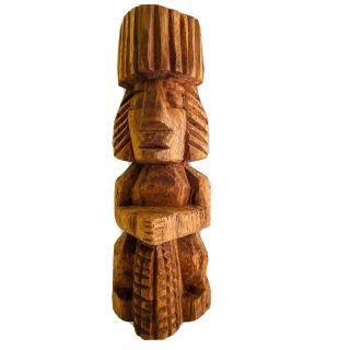 Vintage Carved Wood Tiki Statue,  Aztec Mayan Squatting Sitting Mexican Folk Art