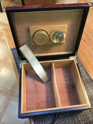 Vintage Thompson & Co.  Cherry - Color Humidor W/ Divider Hydrometer,  Humidi - Things