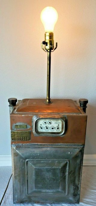 Vintage Pittsburgh Equitable Steampunk Table Lamp Copper Repurposed Gas Meter