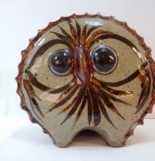 Tonala Mexican Pottery Folk Art Owl Hand Painted 7 "
