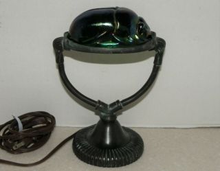 Vintage Colored Glass Ladybug Table Lamp With Solid Brass Base