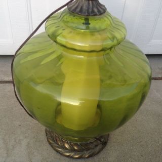 Mid Century Modern Green Glass Large Globe Table Lamp 35x13 2