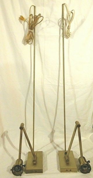 (2) Walter Von Nessen Brass Swing Arm Wall Mounted Mid - Century Modern Lamps