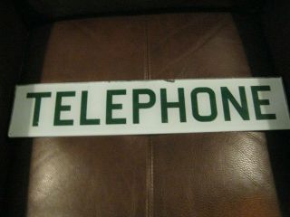 Vintage Glass Telephone Phone Booth Sign White Wiith Green Lettering