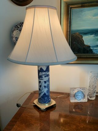 Vintage Frederick Cooper? Blue White Ginger Jar Regency Asian Brass Lamp Modern