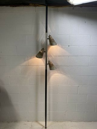 Mcm Vintage 3 Light Tension Pole Lamp - Great - Extra Patina