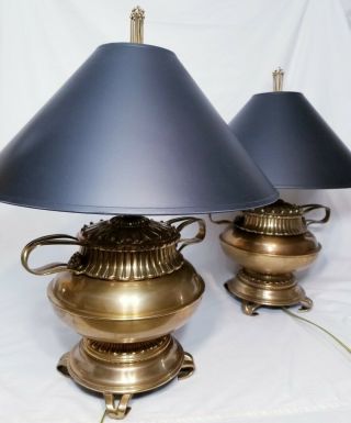 Chapman Squat Brass Trophy Urn Two Table Lamps