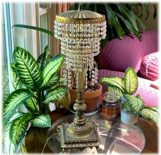 Hollywood Regency Style Waterfall Table Lamp Sparkling Crystal Prisms Ornate