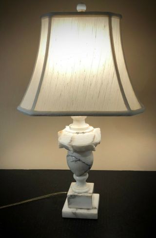 Hand Carved Alabaster Italian Marble Table Lamp 22 - 1/2” Tall To Top Of Finial