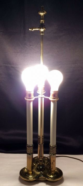 Stiffel Solid Brass Bouillotte Decor 3 - Way 3 Candlestick Desk Table Lamp Vtg 30 "