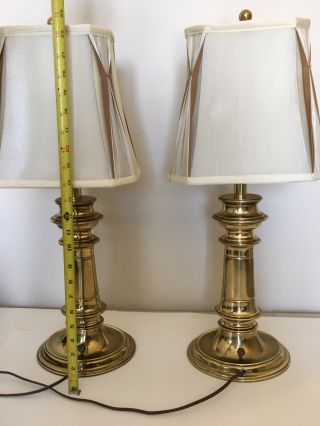 2 Vintage Stiffel Table Lamps W 3 Way Base Switch & Shades Art Deco