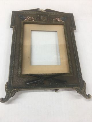 Vintage Military Theme Metal Picture Frame Ww1 Era - Crossed Cannons
