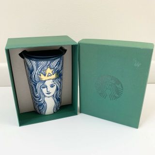 Starbucks 2016 Anniversary Gold Crown Navy Mermaid Siren Ceramic Travel Mug