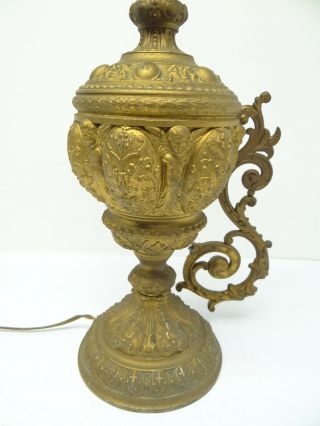 Vintage White Metal Gold Colored Decorative Cherub Angel Table Lamp Light 3