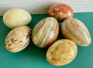 6 Vintage Polished Italian Alabaster Marble Granite Stone Eggs