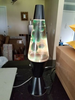 Vintage Lava Clear Green Lamp Lite W/ Black Base