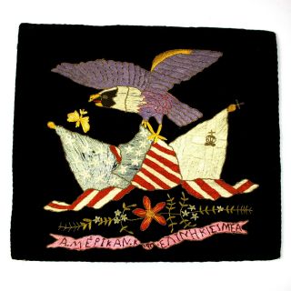 Hand Embroidered Patriotic American Greek Eagle Banner Flags Shield Needlework