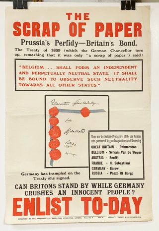 England Wwi Recruiting Poster: The Scrap Of Paper,  Very Early 1914