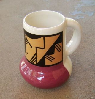 Ute Mountain Pottery Large Mug Geometric Design,  Signed Taik
