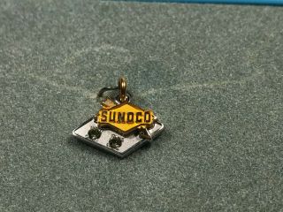 14k Gold Sunoco 10 Year Service Charm/pendant Award W/2 Diamonds Oil & Gas