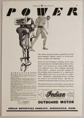 1930 Print Ad Indian Silver Arrow Outboard Motors Motorcycle Co.  Springfield,  Ma