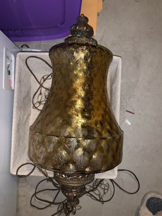 Mid Century Modern Amber Swag Lamp Hanging Light Art Glass Retro Vintage Fixture