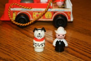 Vintage Fisher Price Little People Fire Truck Bell 720 w Firemen Dalmatian Dog 2