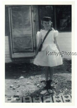 Found B&w Photo G_6662 Little Girl In White Dress Carrying Shoulder Bag