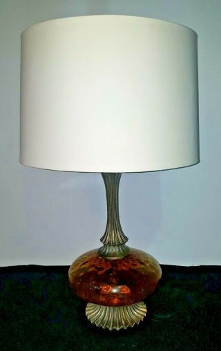 Vintage Mid - Century Genie Bottle Style Amber Bubble Glass Table Lamp