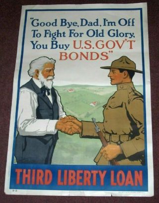 1918 Wwi Poster " Good Bye Dad " Third Liberty Loan War Bond By L.  Harris