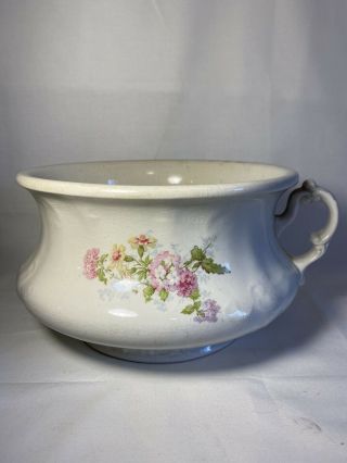 Homer Laughlin Vintage Chamber Pot Cream With Flower Decoration 5”x8.  5” - Crazing