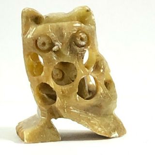 Vintage Chinese Hand Carved Owl With Baby Owl Inside Soapstone J13